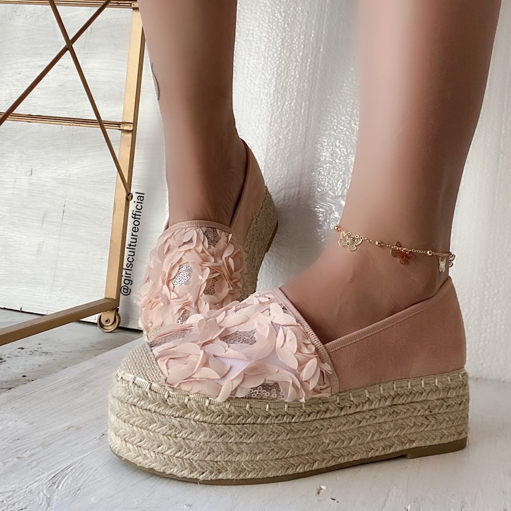 2PK - Mauve Flower Sequins Espadrilles Flats